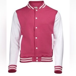 PINK WHITE VARSITY JACKET, Bomber JH043 American Inspired College 50s Preppy LRG